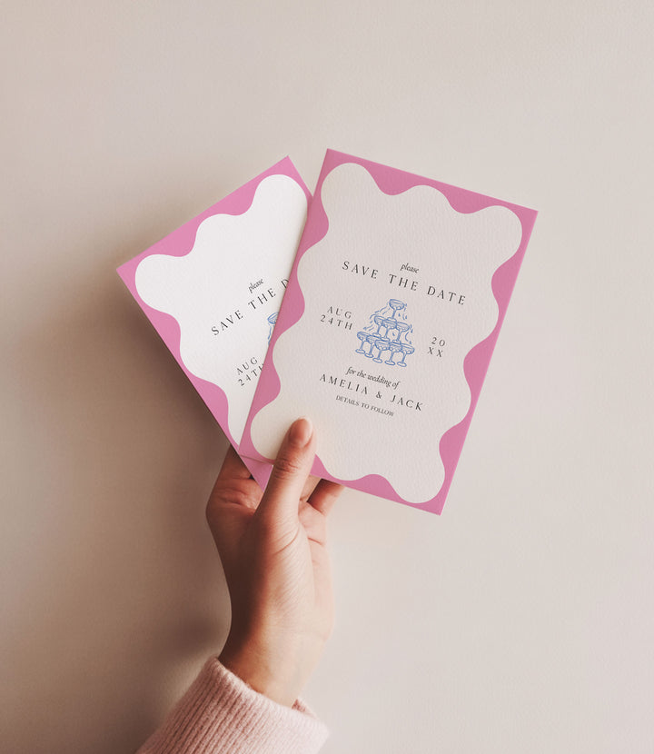 Pink Blue Elegant Save The Date