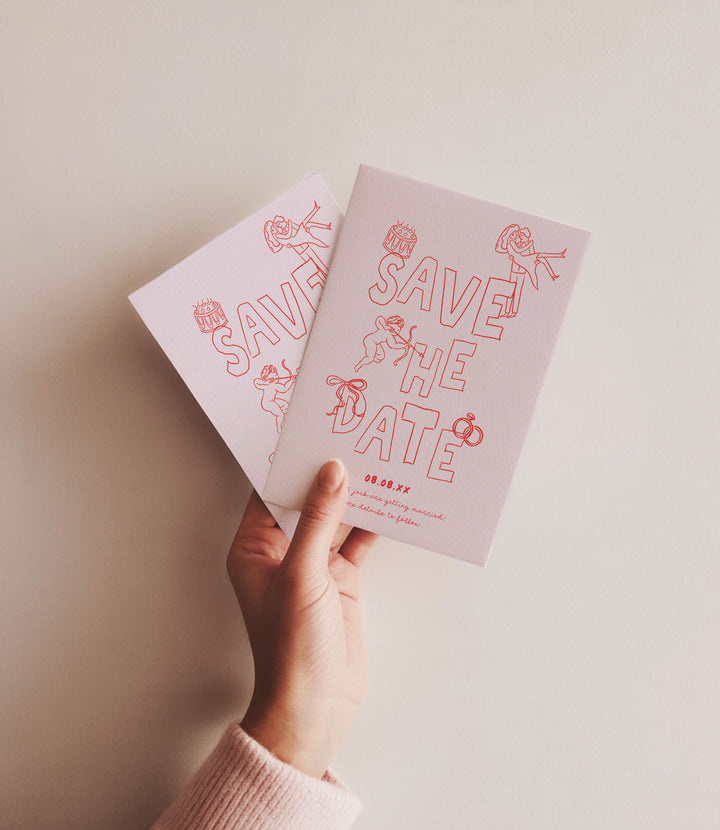 Red Hand Drawn Style Save The Date