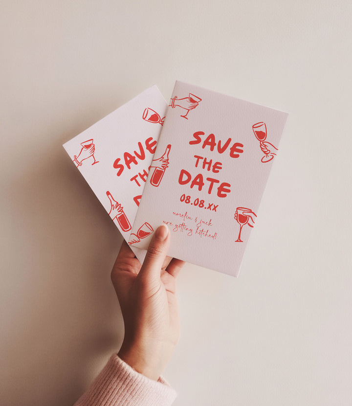Doodle Red Wine Glass Save The Date