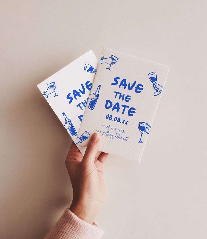 Doodle Blue Wine Glass Save The Date