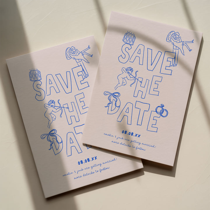 Blue Hand Drawn Style Save The Date