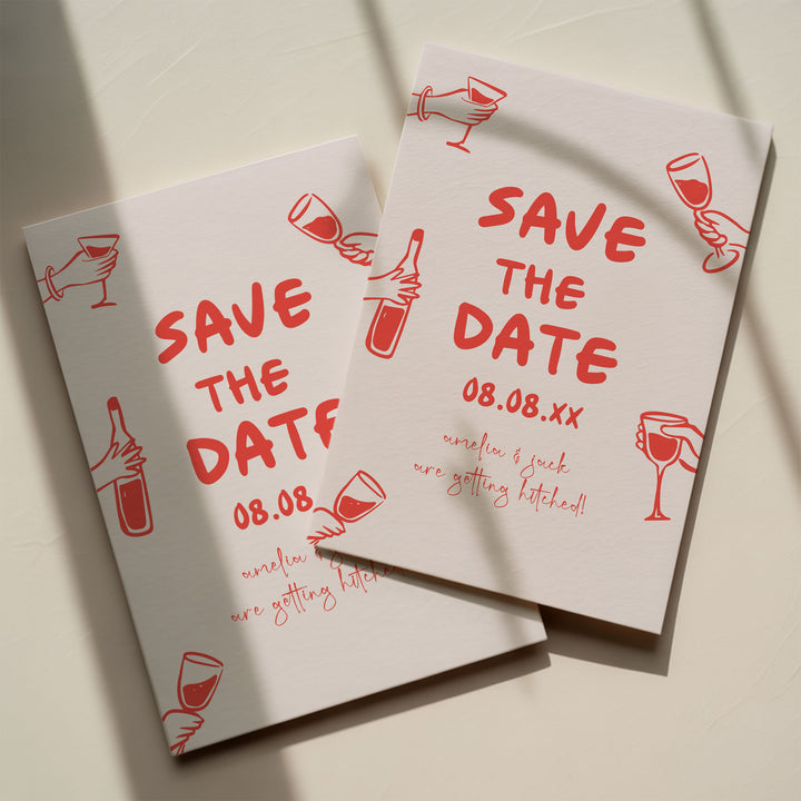 Doodle Red Wine Glass Save The Date