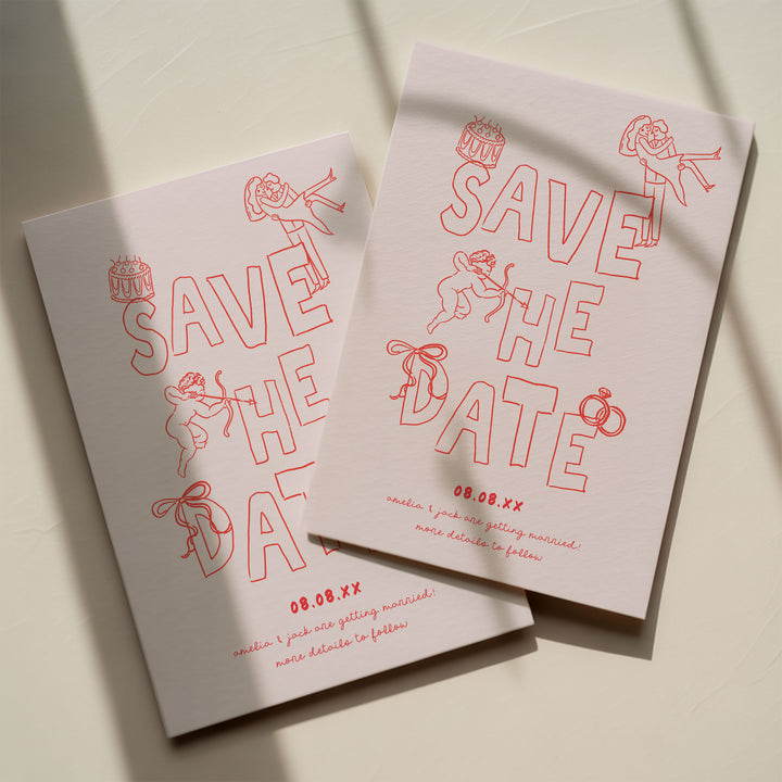 Red Hand Drawn Style Save The Date
