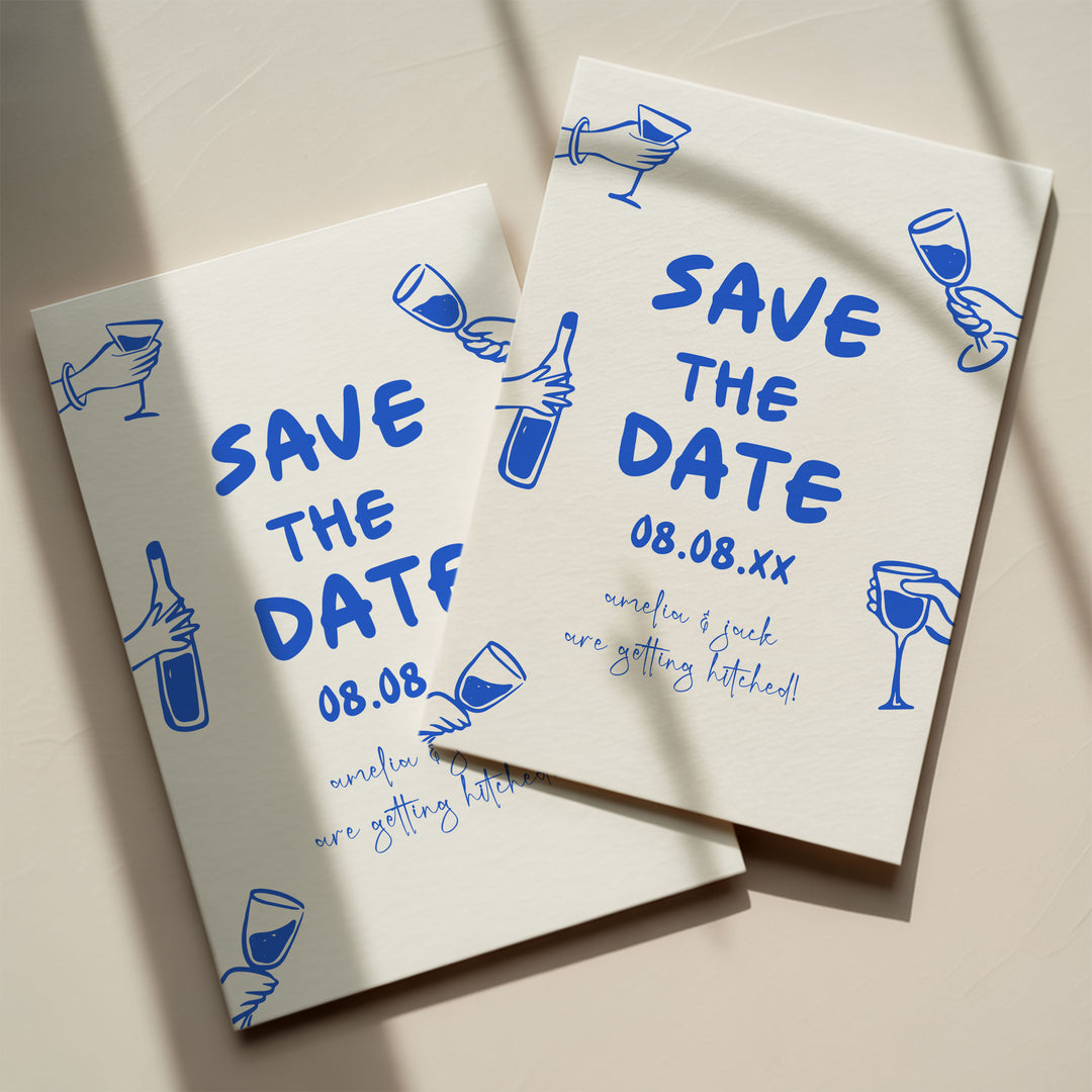 Doodle Blue Wine Glass Save The Date