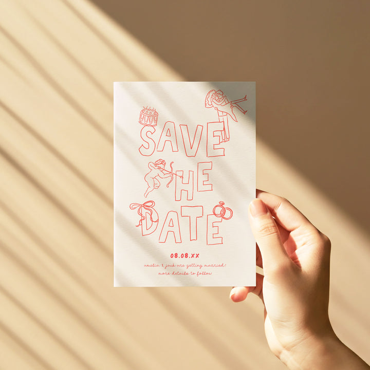 Red Hand Drawn Style Save The Date