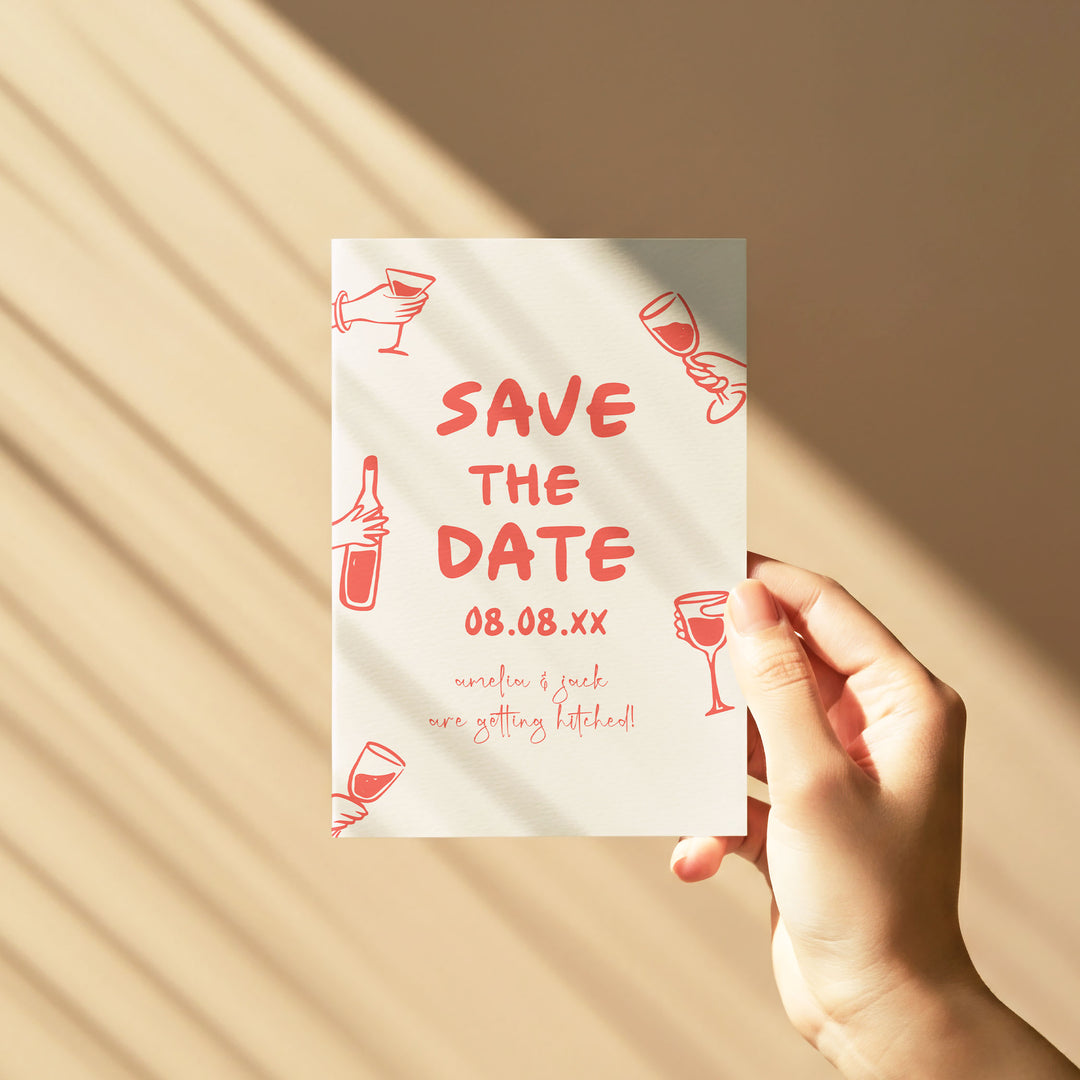 Doodle Red Wine Glass Save The Date