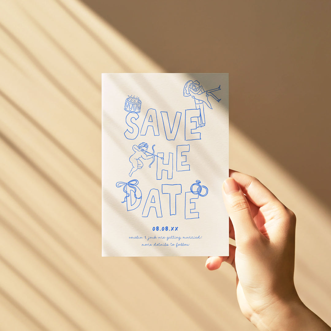 Blue Hand Drawn Style Save The Date