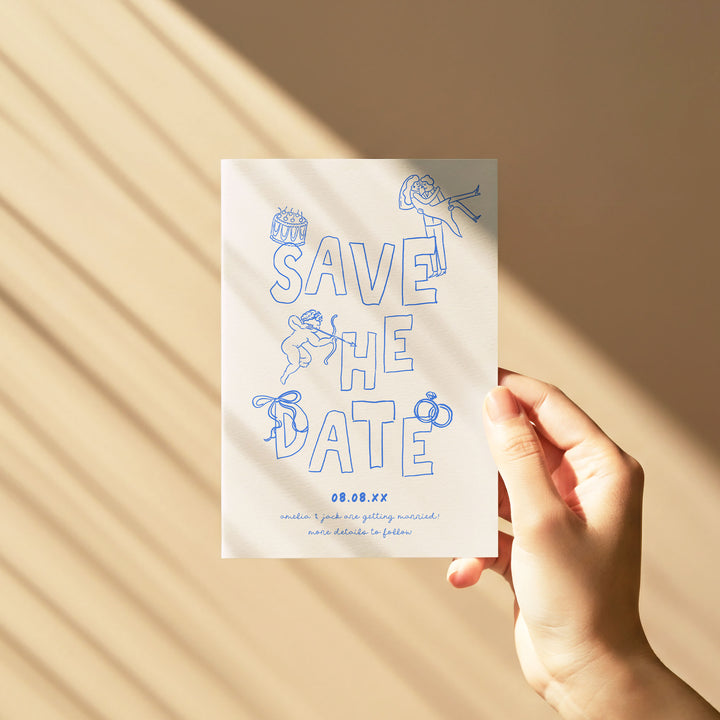 Blue Hand Drawn Style Save The Date