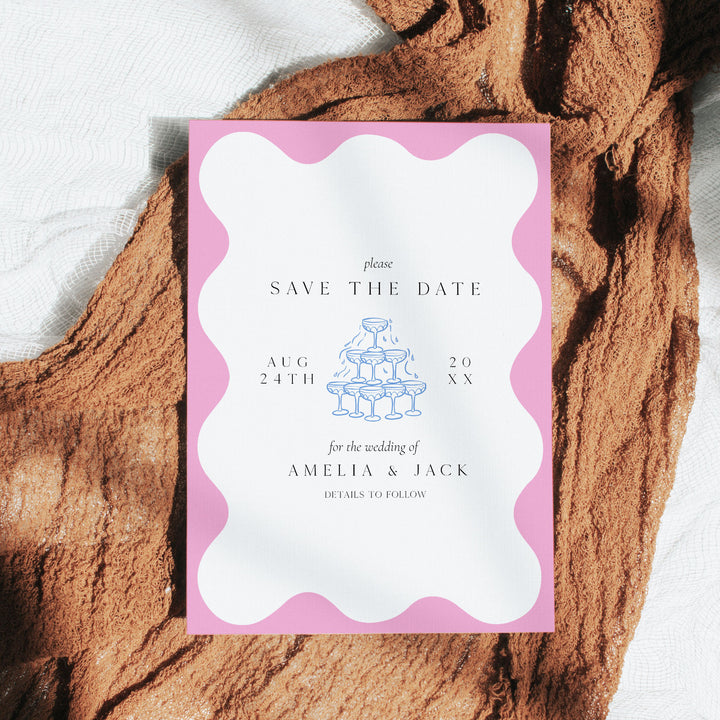Pink Blue Elegant Save The Date