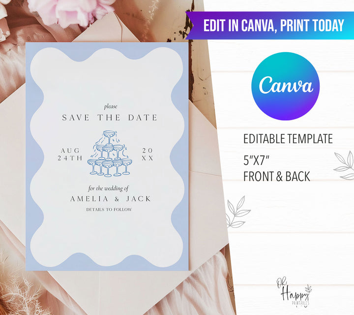 Pale Blue Elegant Save The Date