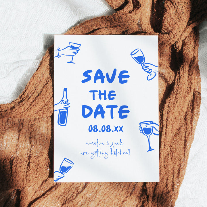 Doodle Blue Wine Glass Save The Date