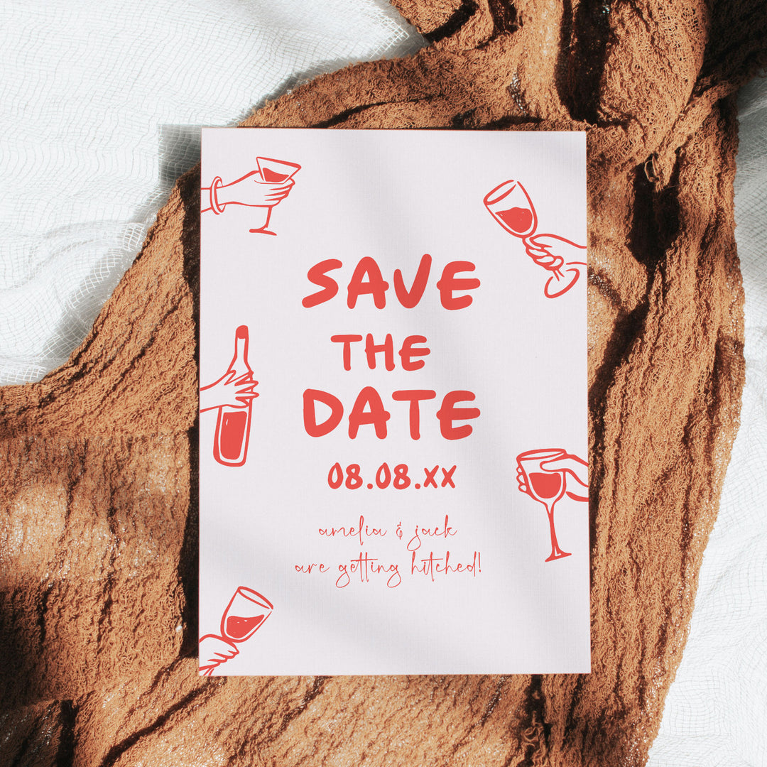 Doodle Red Wine Glass Save The Date