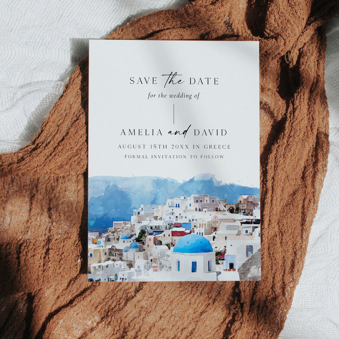 Santorini Destination Save The Date
