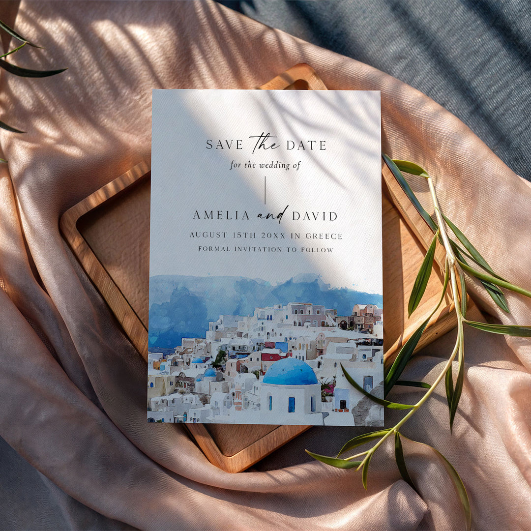 Santorini Destination Save The Date
