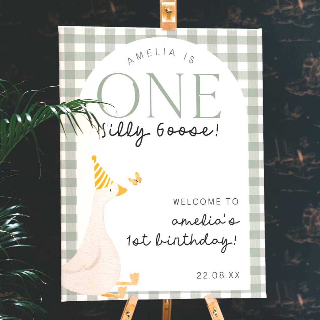 One Silly Goose Green Welcome Sign
