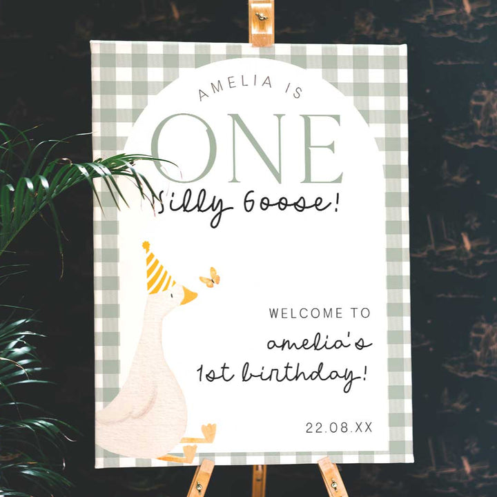 One Silly Goose Green Welcome Sign