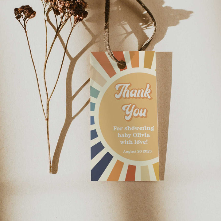 here comes the son baby shower party bundle. Fully editable and includes items such as invitations, welcome signs, thank you tags, guess the baby birthday game, 60 baby shower games, and more. All are fully editable