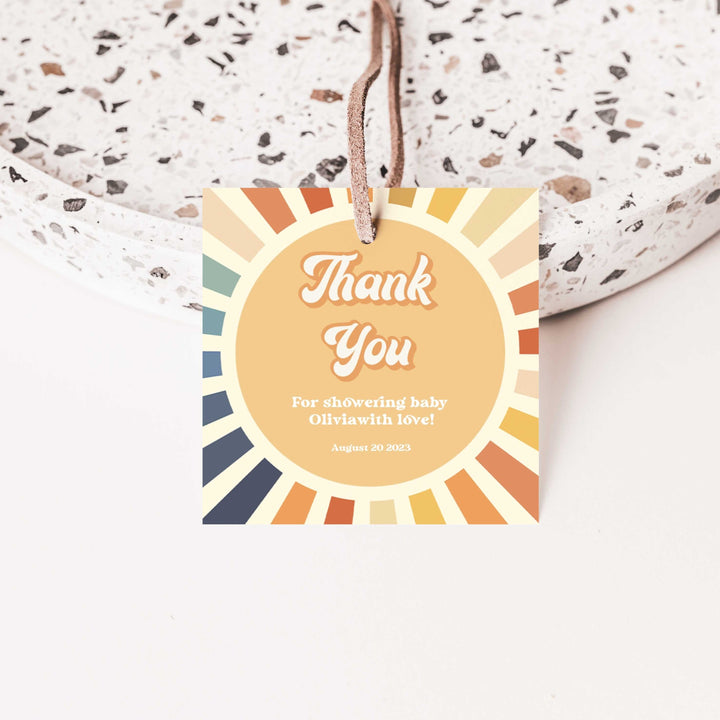 here comes the son baby shower party bundle. Fully editable and includes items such as invitations, welcome signs, thank you tags, guess the baby birthday game, 60 baby shower games, and more. All are fully editable