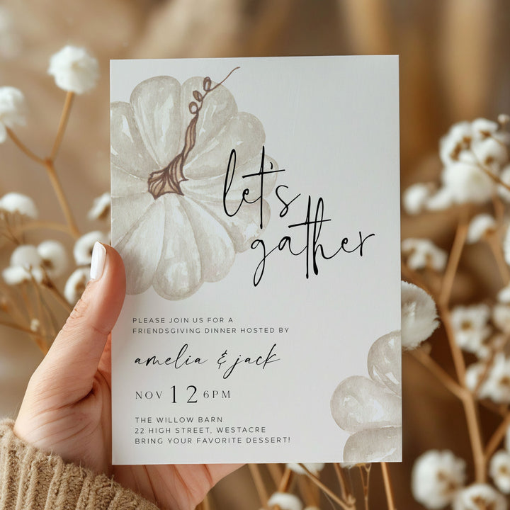 Let's Gather White Pumpkin Invitation