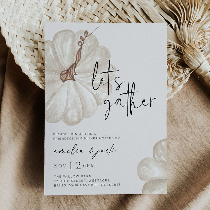 Let's Gather White Pumpkin Invitation