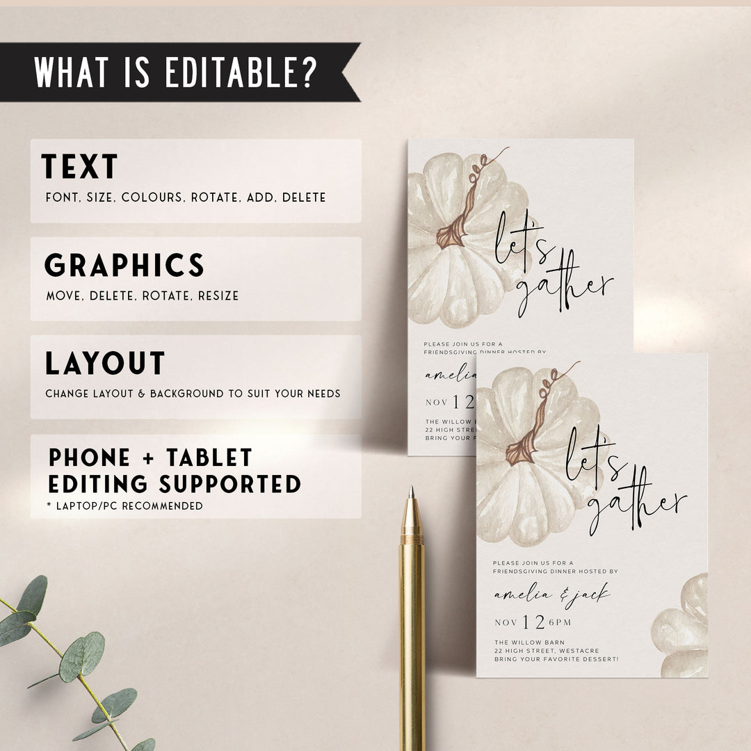 Let's Gather White Pumpkin Invitation