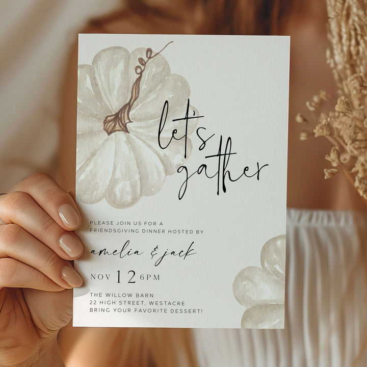 Let's Gather White Pumpkin Invitation