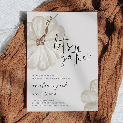 Let's Gather White Pumpkin Invitation