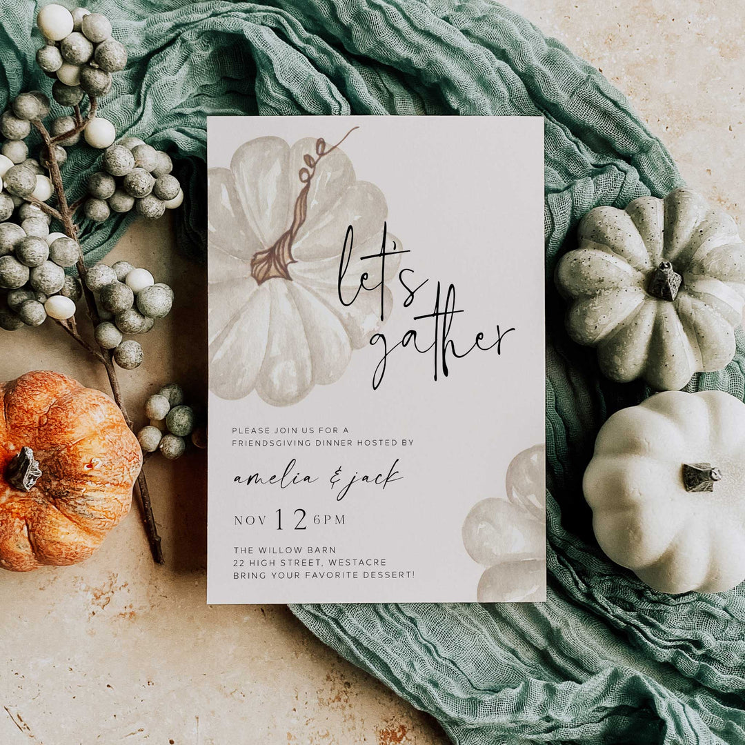 Let's Gather White Pumpkin Invitation