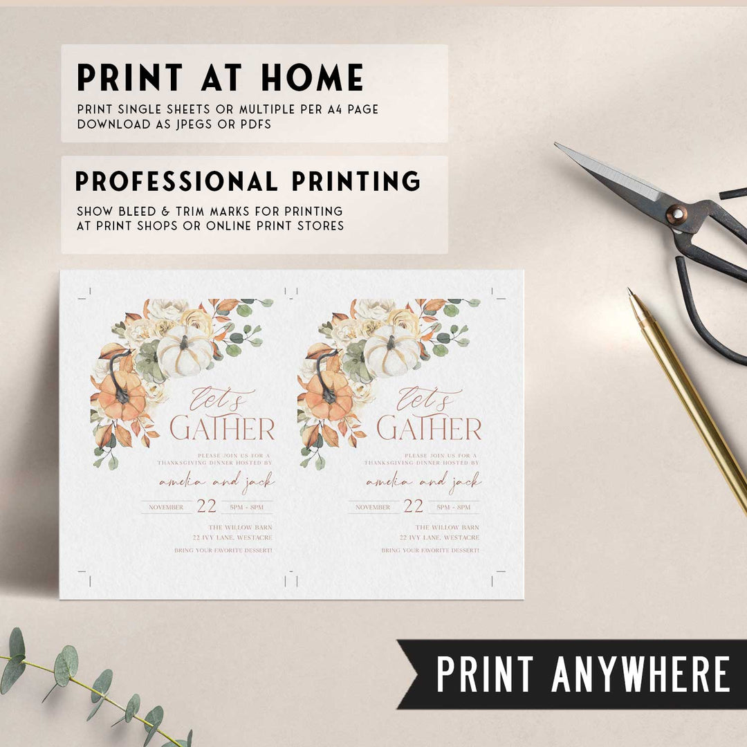 Let's Gather Thanksgiving Watercolor Invitation