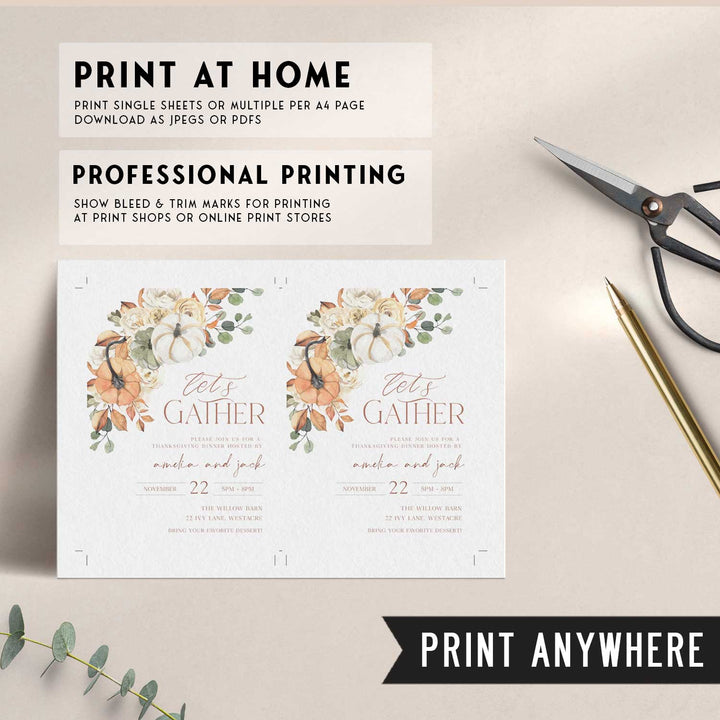 Let's Gather Thanksgiving Watercolor Invitation