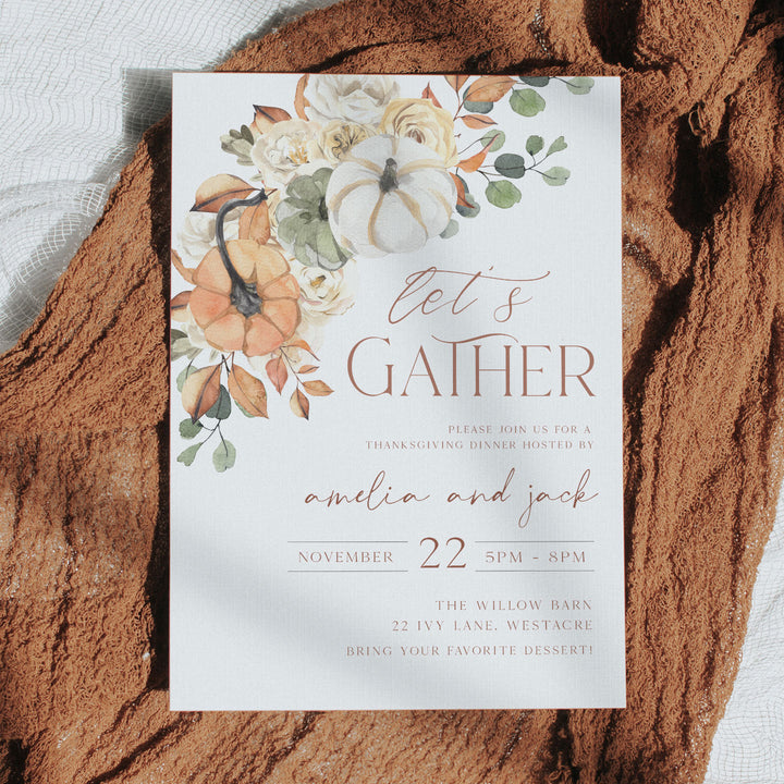 Let's Gather Thanksgiving Watercolor Invitation