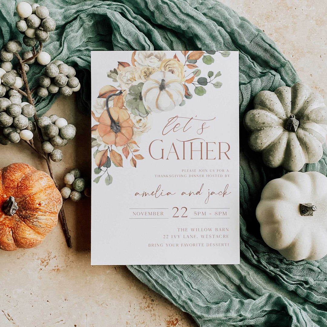Let's Gather Thanksgiving Watercolor Invitation