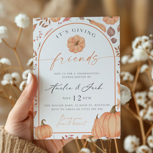 It's Giving Friends Thanks Harvest Invitation