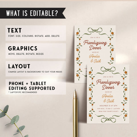 Whimsical Border Thanksgiving Invitation