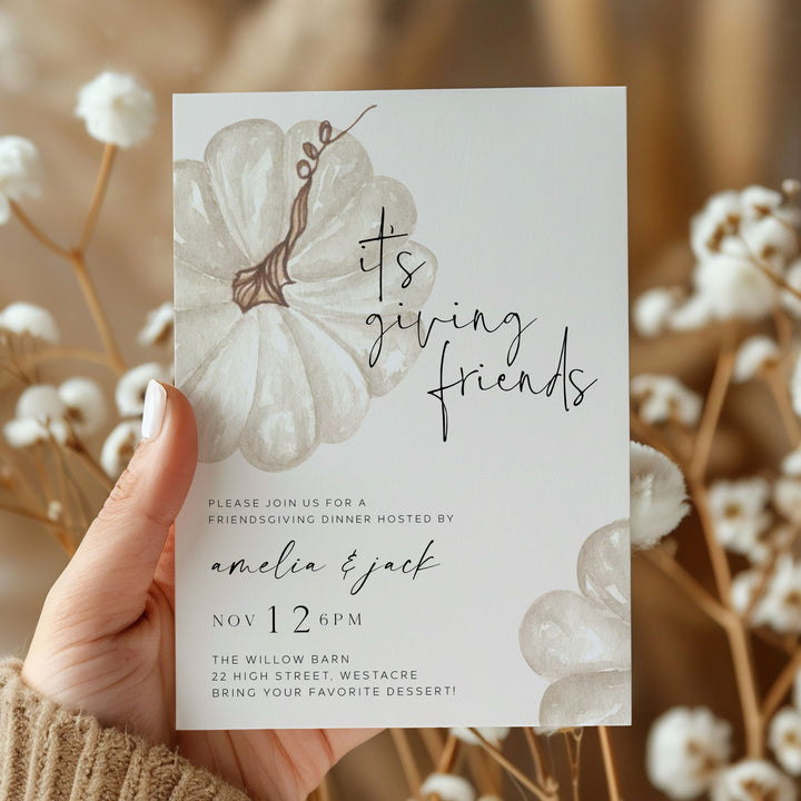 It's Giving Friends White Pumpkin Invitation