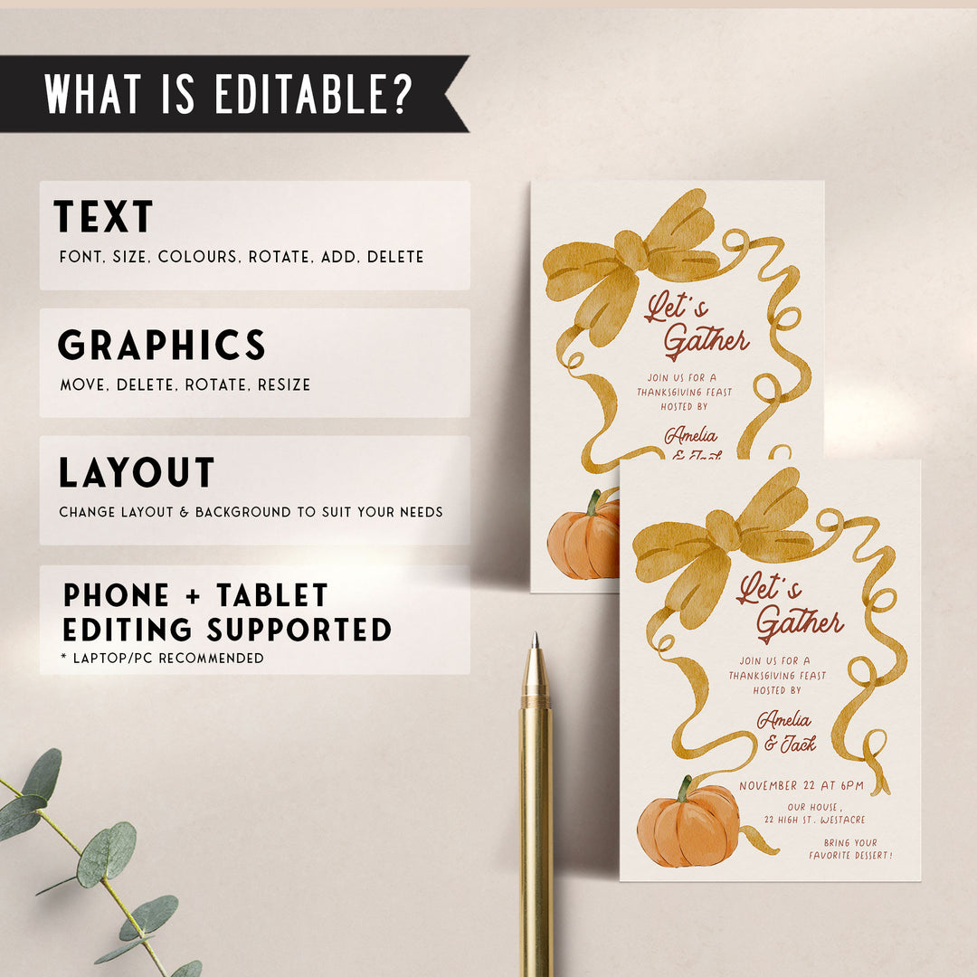 Bow Thanksgiving Invitation