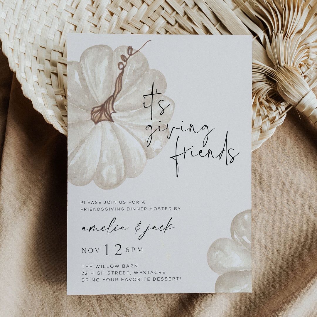 It's Giving Friends White Pumpkin Invitation