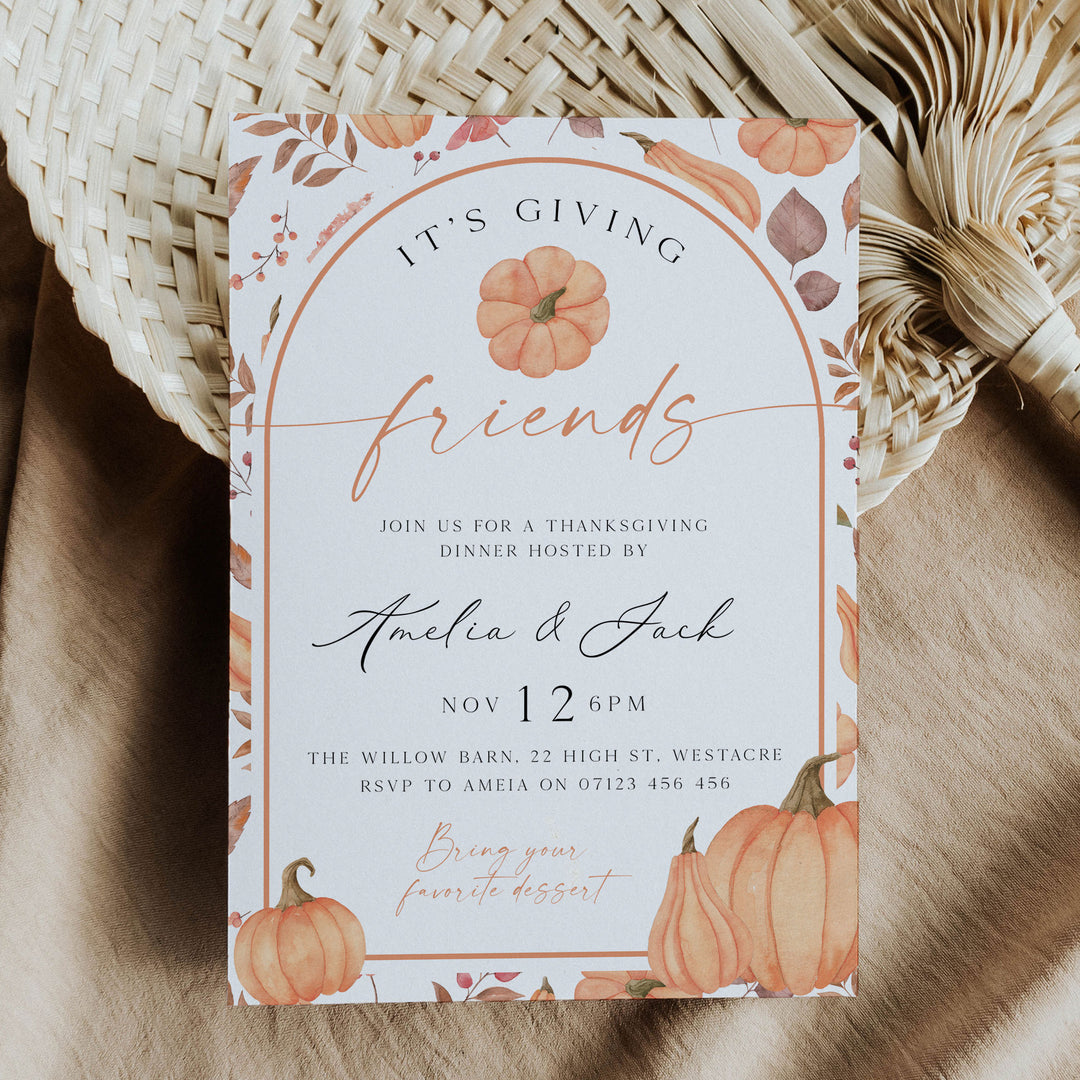 It's Giving Friends Thanks Harvest Invitation