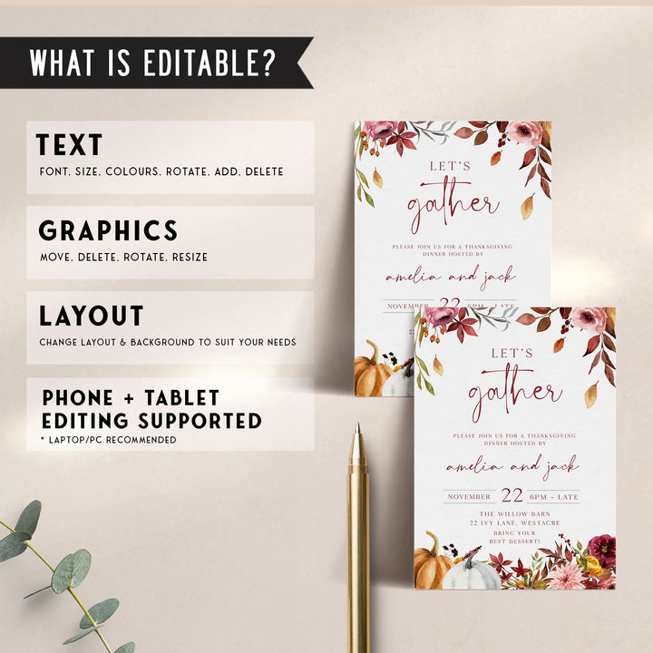 Let's Gather Thanksgiving Burgundy Invitation