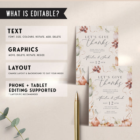 Let's Give Thanks Whimsical Invitation