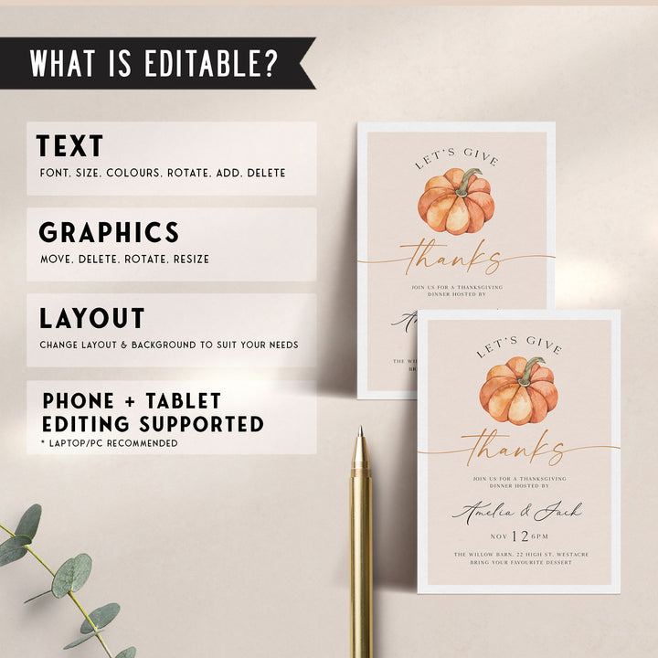 Let's Give Thanks Modern Invitation