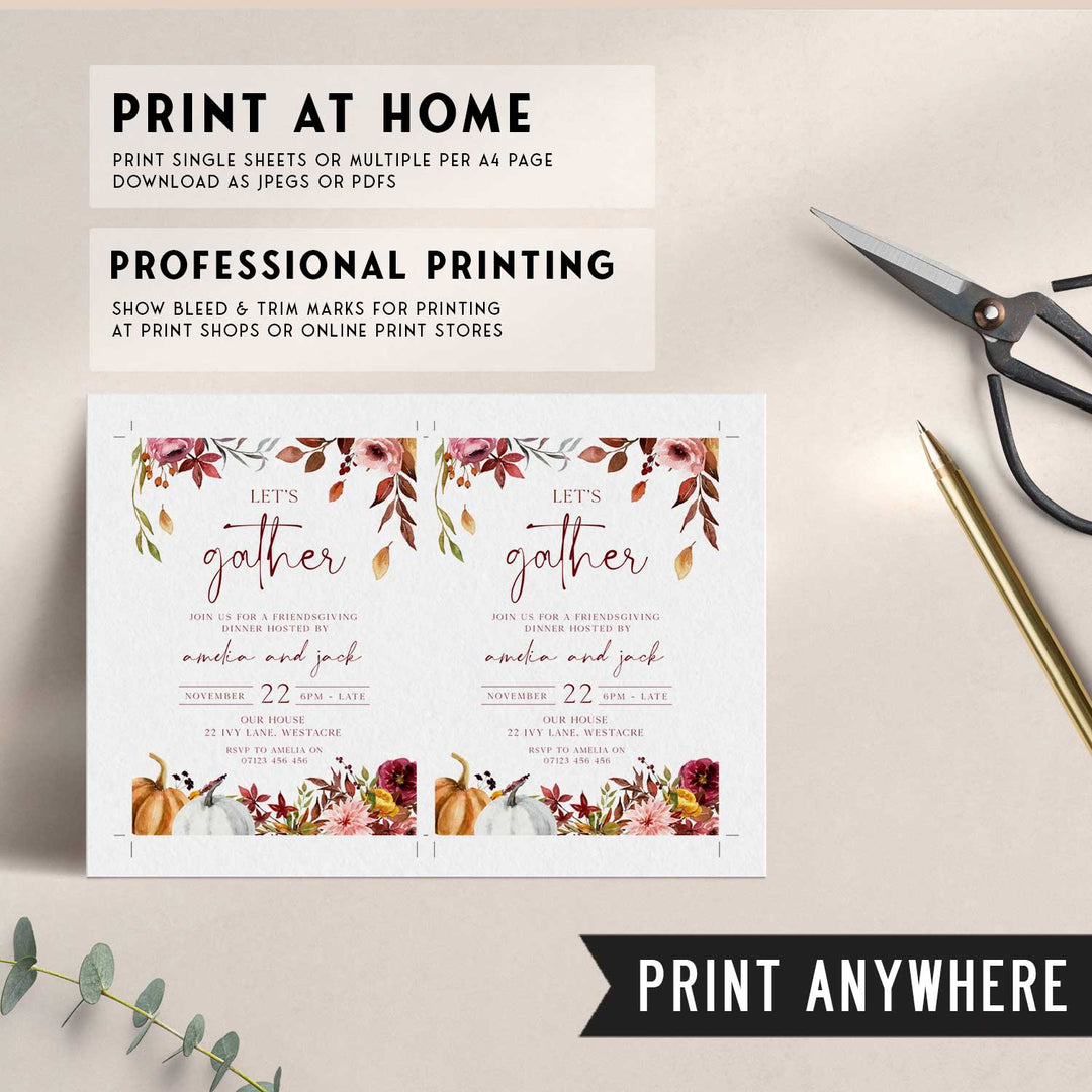 Let's Gather Thanksgiving Burgundy Invitation