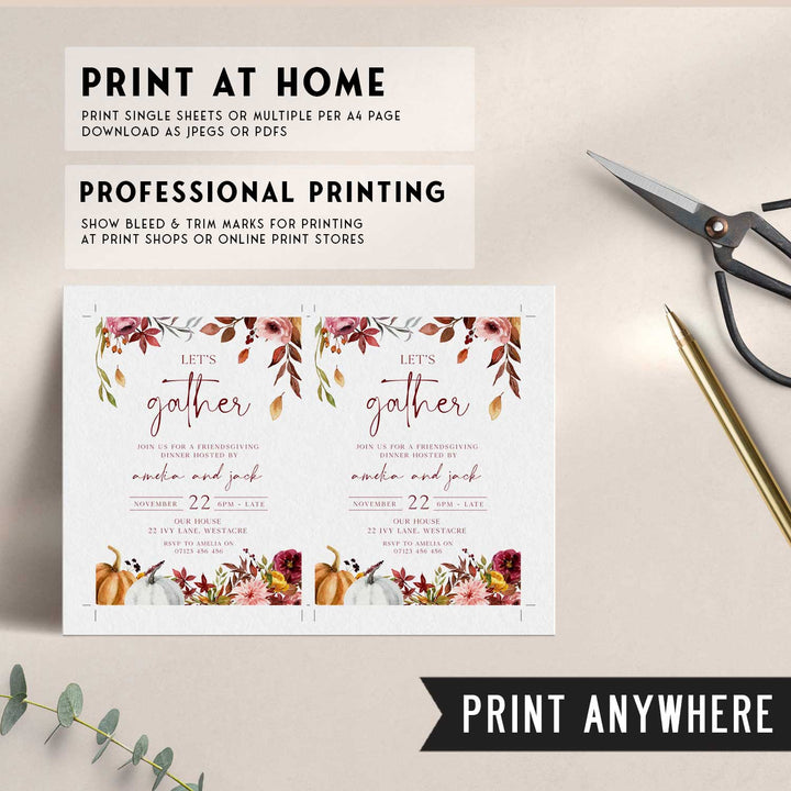 Let's Gather Thanksgiving Burgundy Invitation