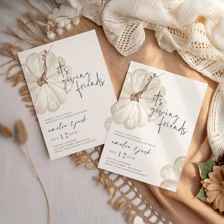 It's Giving Friends White Pumpkin Invitation