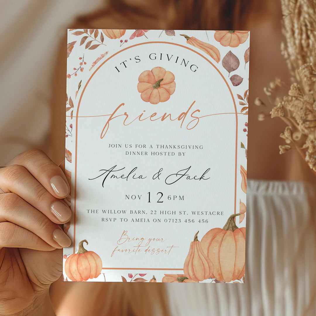 It's Giving Friends Thanks Harvest Invitation