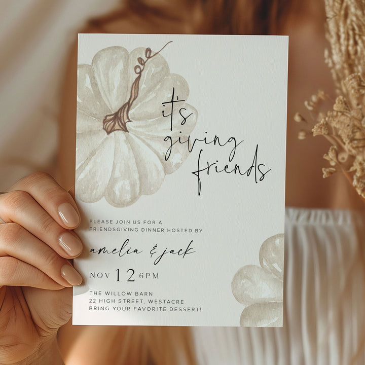 It's Giving Friends White Pumpkin Invitation