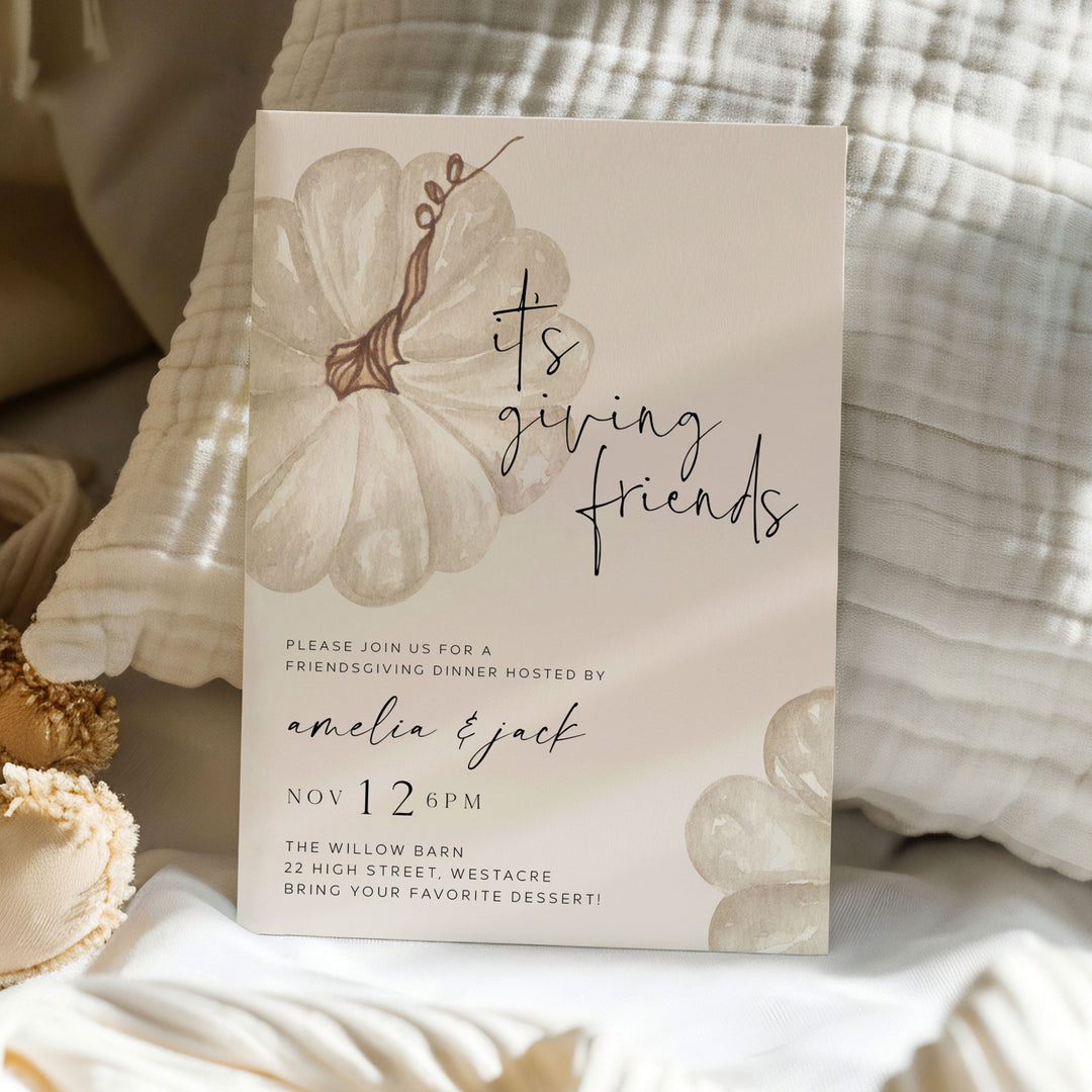 It's Giving Friends White Pumpkin Invitation