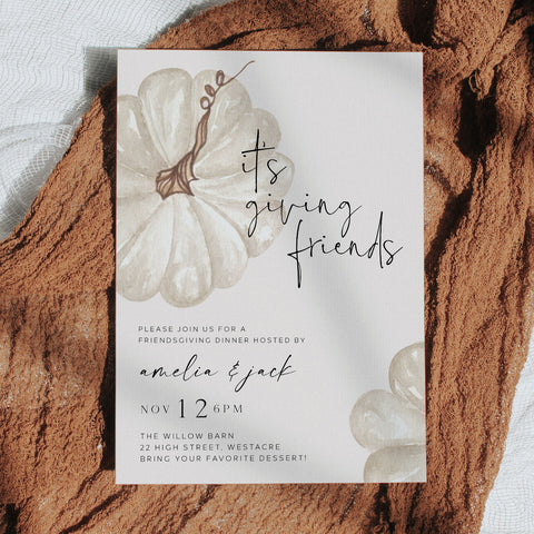 It's Giving Friends White Pumpkin Invitation