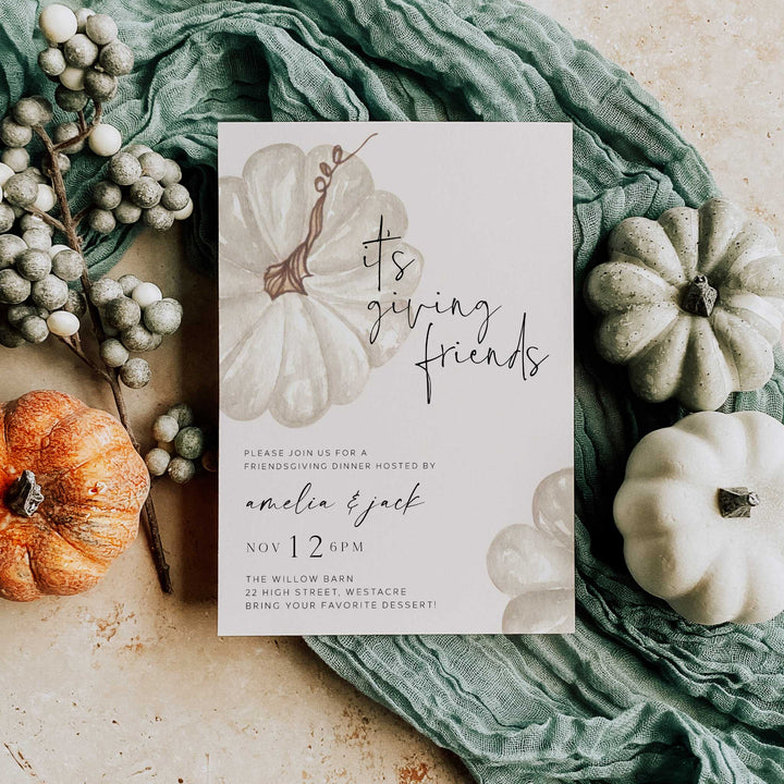 It's Giving Friends White Pumpkin Invitation