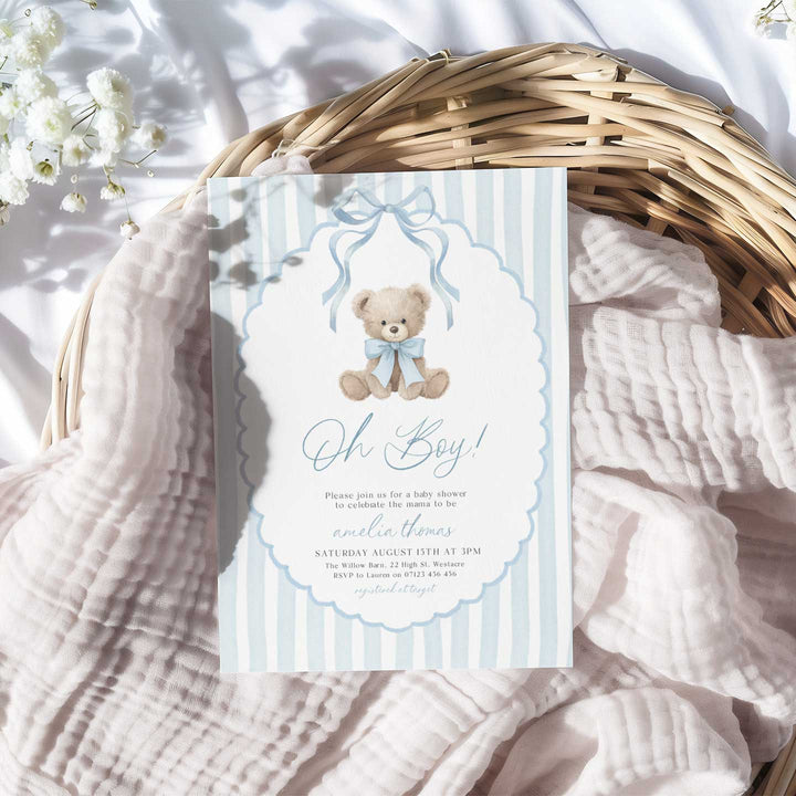 We Can Bearly Wait Oh Boy Ribbon Invitation